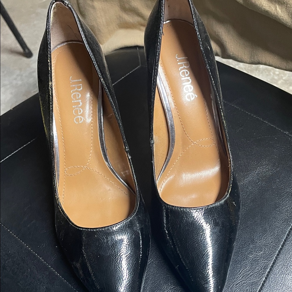 J.Renee Black Patent Pointed Toe Pumps